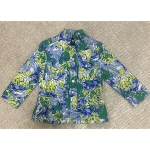Multiples Women's Size S Blue Watercolor Pattern Button Front Jacket W/Pockets